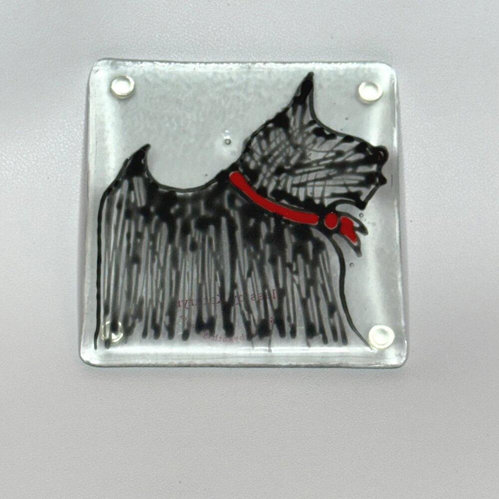 Glass by Kathryn Clear Glass Black Scottie Dog Square Coaster